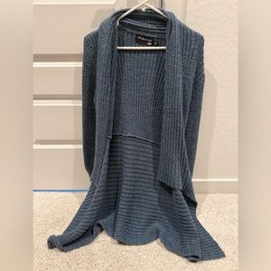 Cozy Ribbed Open-Front Long Cardigan Sweater - Slate Blue